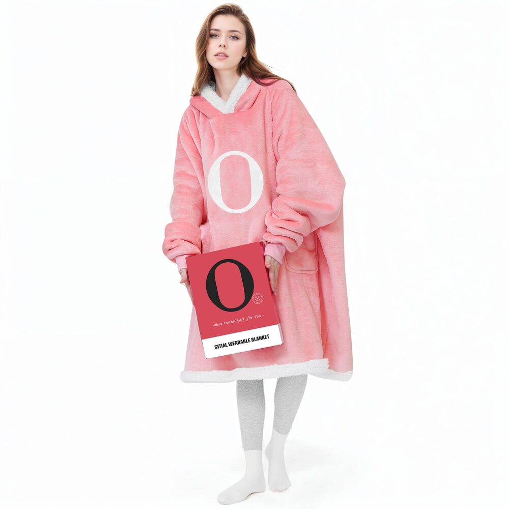 2614 Wearable Blanket Hoodie with Letter A-Z - Oversized Sweatshirt Blanket